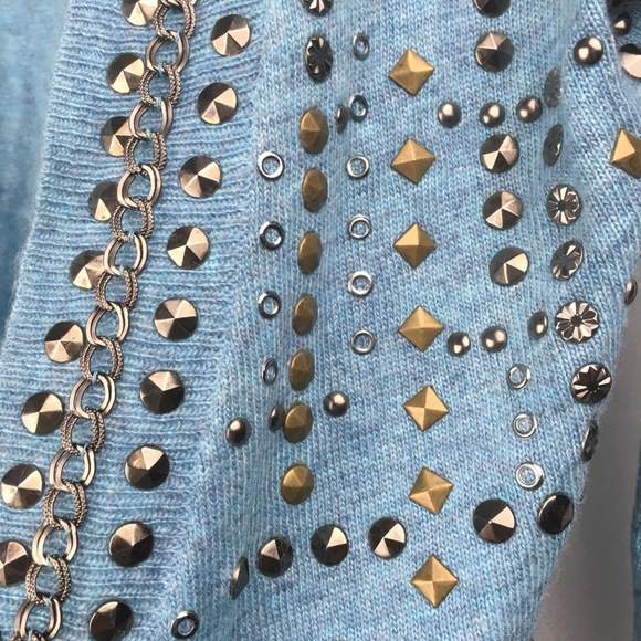 Blue Studded Open Front Cardigan Sweater - Picture 3 of 6